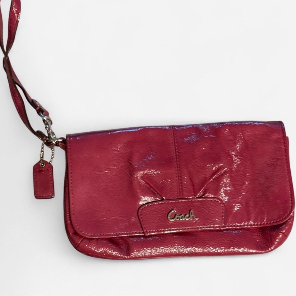 Coach Wine Patent Leather Wristlet Clutch